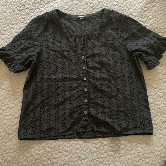 Madewell Black Village Eyelet Ruffle Sleeve Blouse - Picture 2 of 11
